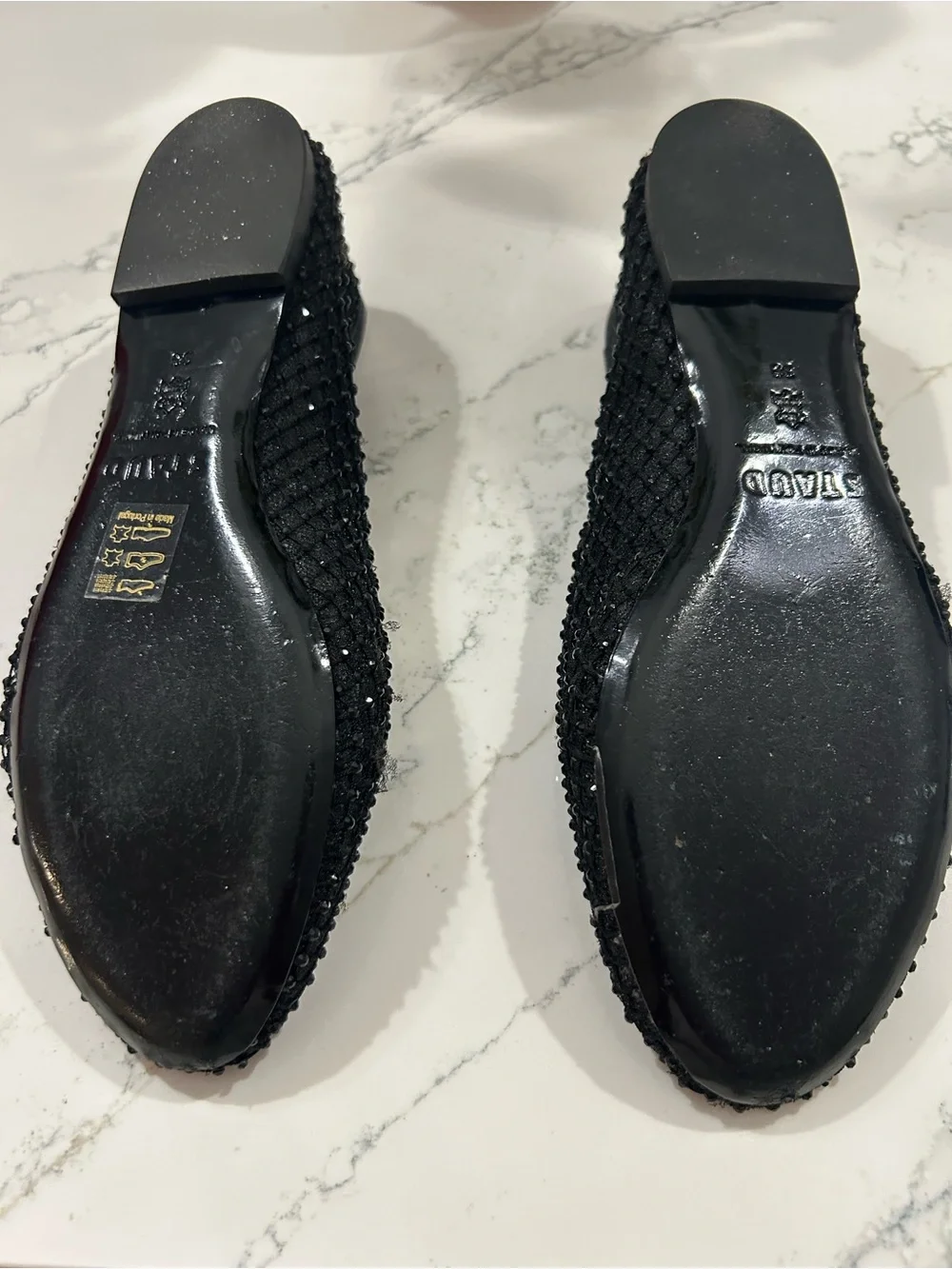 STAUD Black Crystal Alba Mesh Ballet Flats